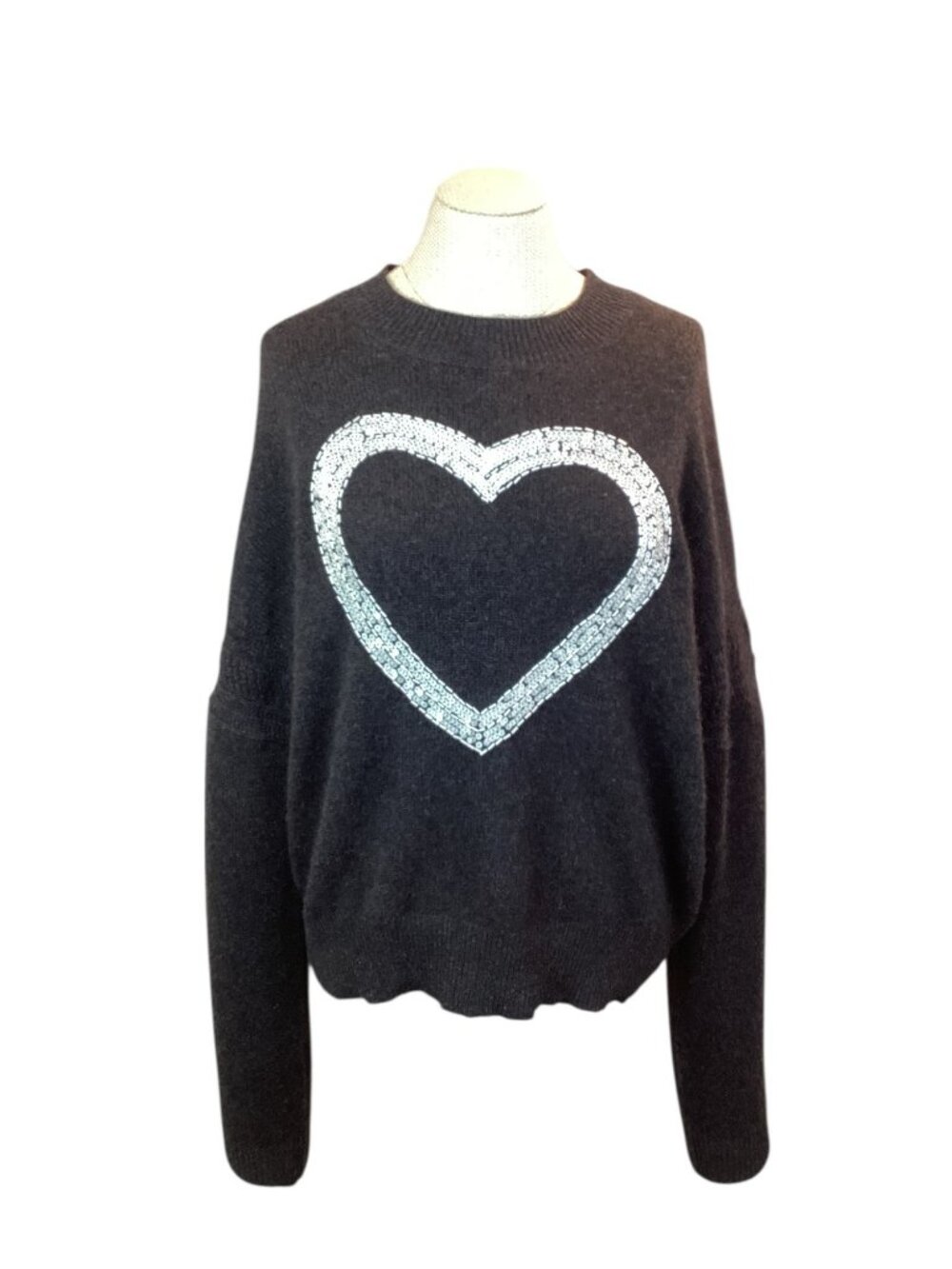 Wildfox Cashmere Womens Large Sweater Sequin Heart Design Gray - Picture 4 of 10